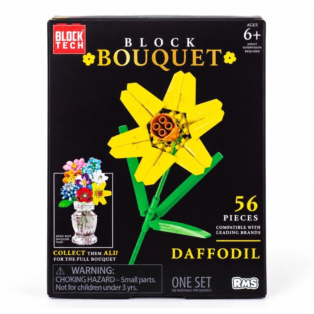 Block Tech Block Bouquet Daffodil 56 Piece Building Set RMS Flower NEW